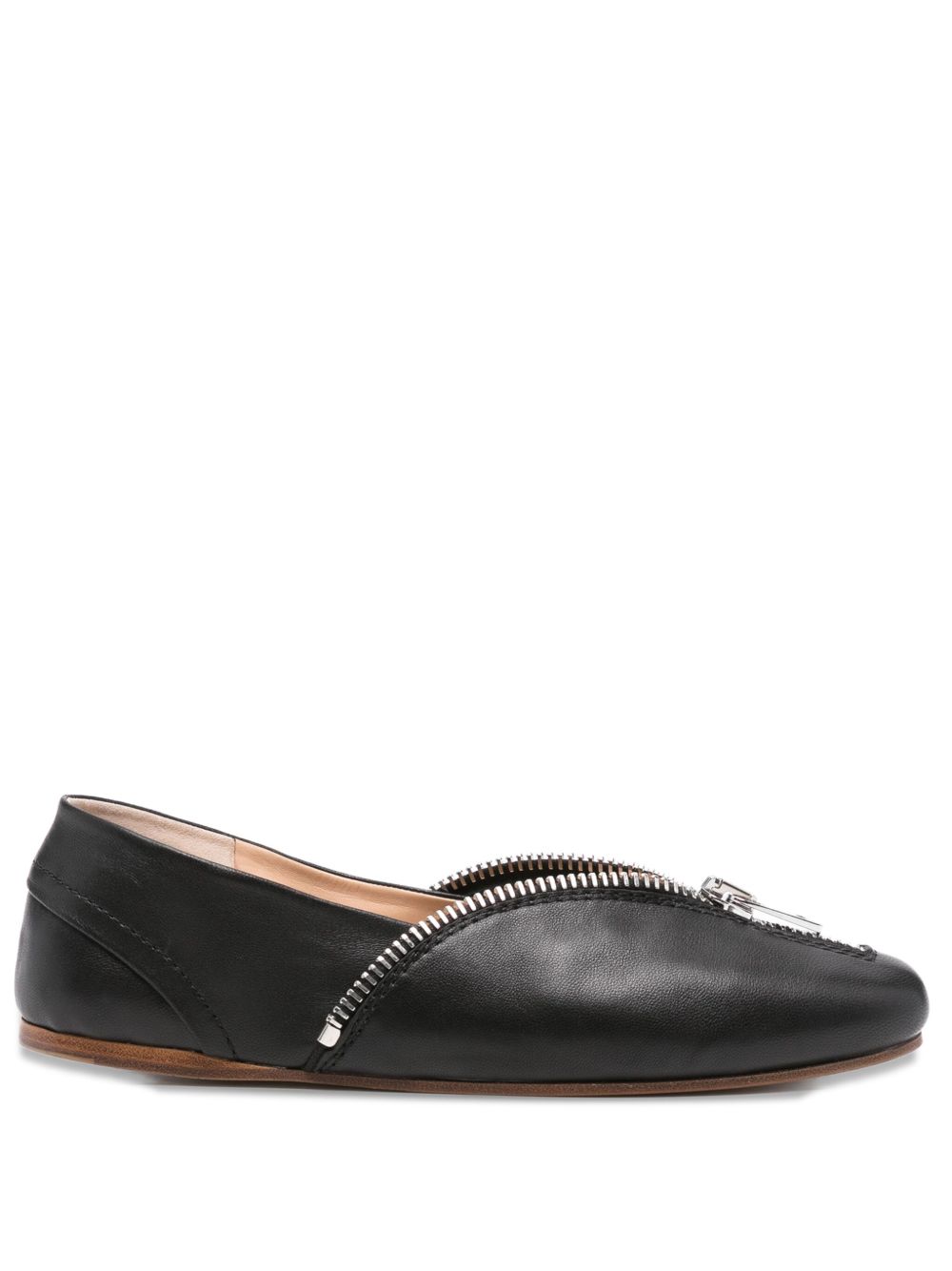 Zip-Detail Leather Ballet Flats