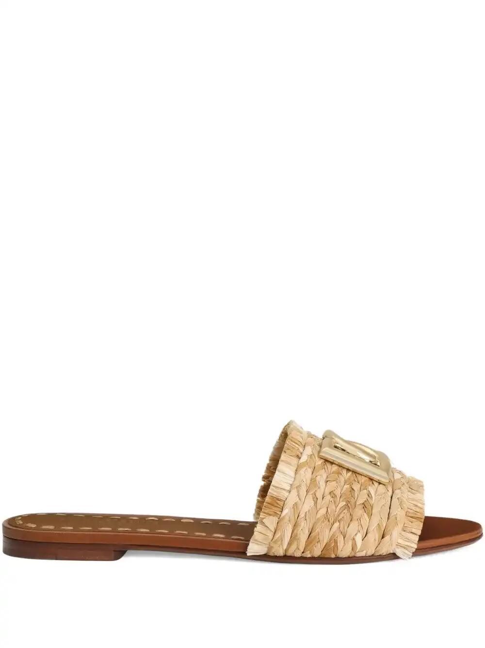 Woven-Raffia Flat Sandals
