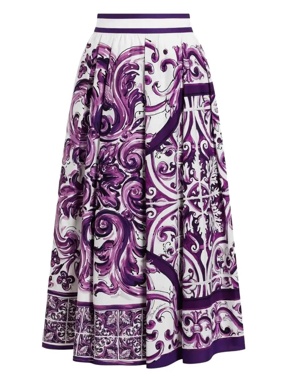 Majolica-Print Midi Skirt