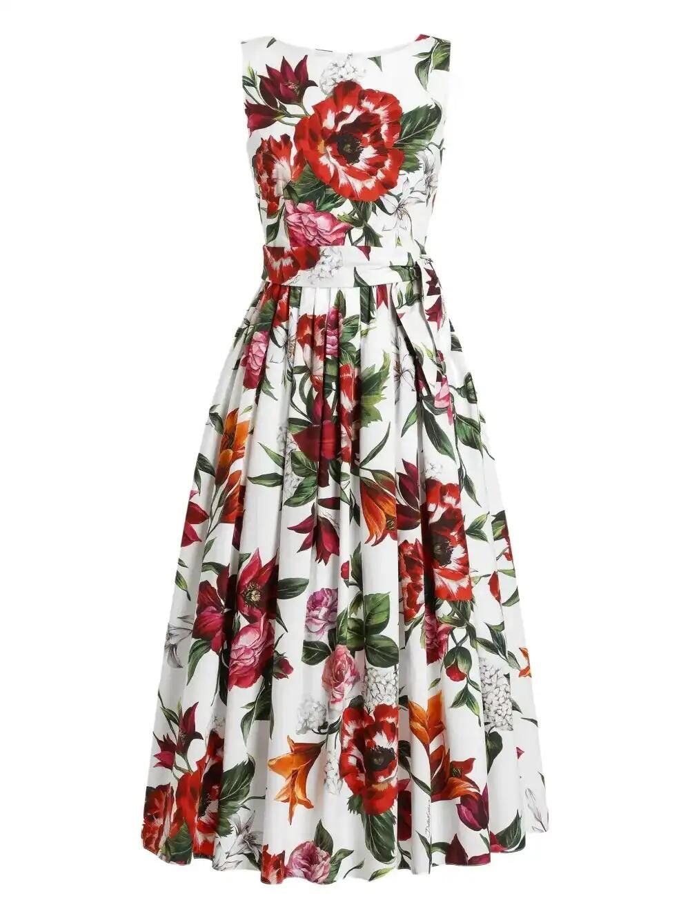 Rose-Print Midi Dress
