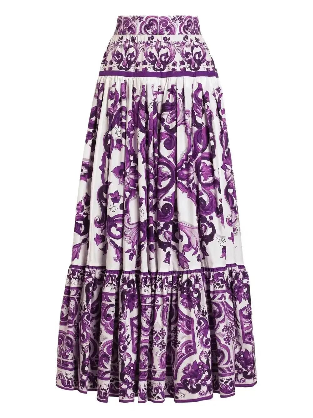 Majolica-Print Maxi Skirt