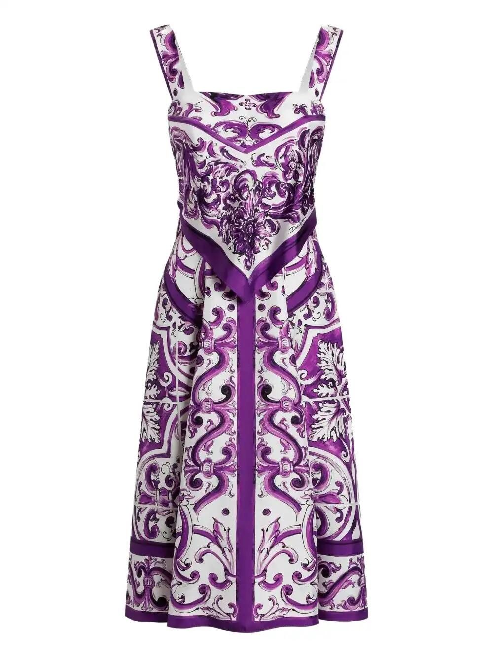 Majolica-Print Midi Dress