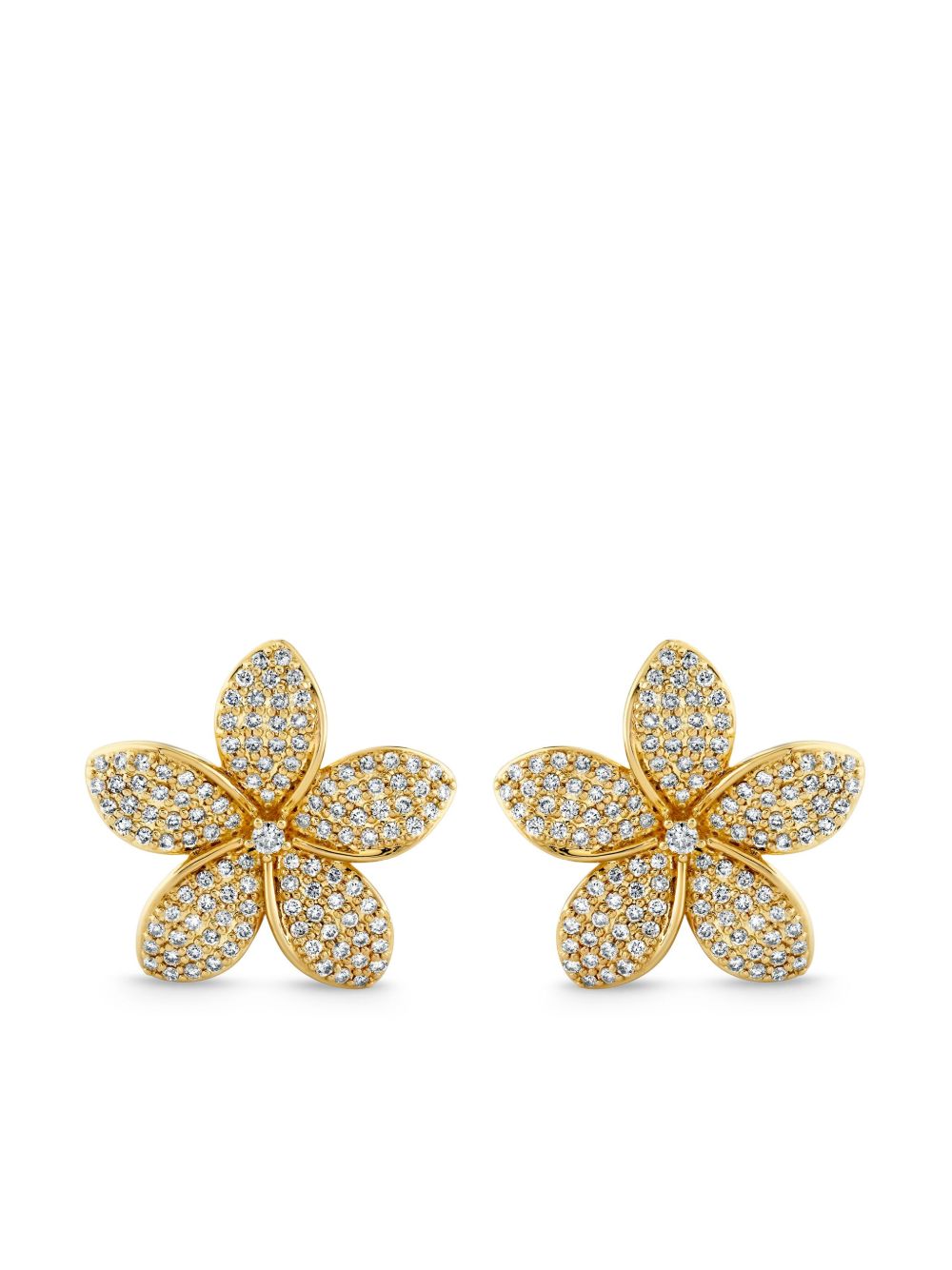 14K Yellow Gold Plumeria Diamond Stud Earrings