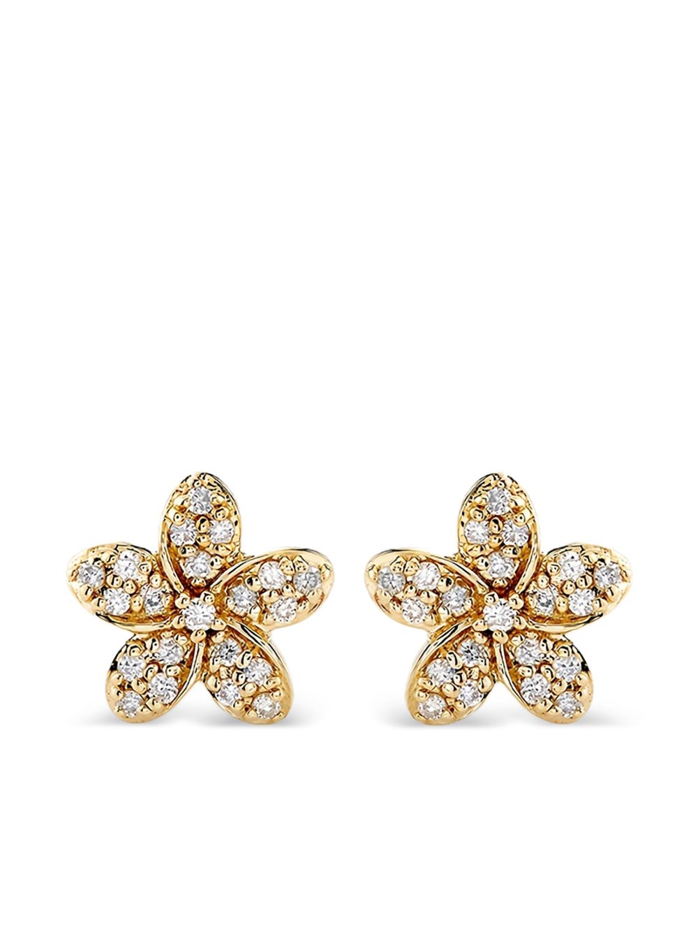 14K Yellow Gold Plumeria Diamond Stud Earrings