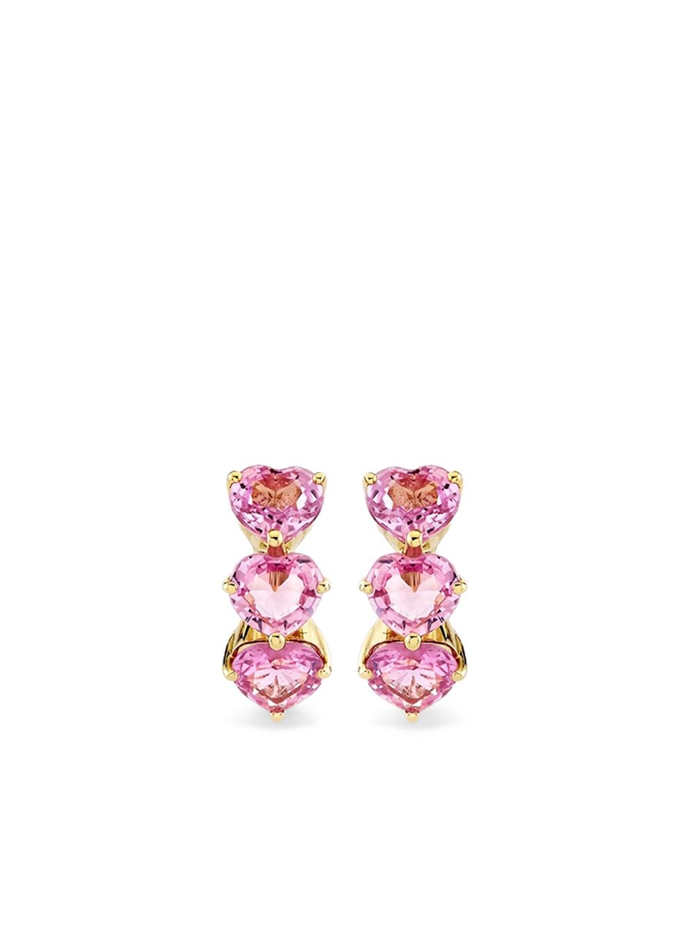 14K Yellow Gold Heart Sapphire Hoop Earrings