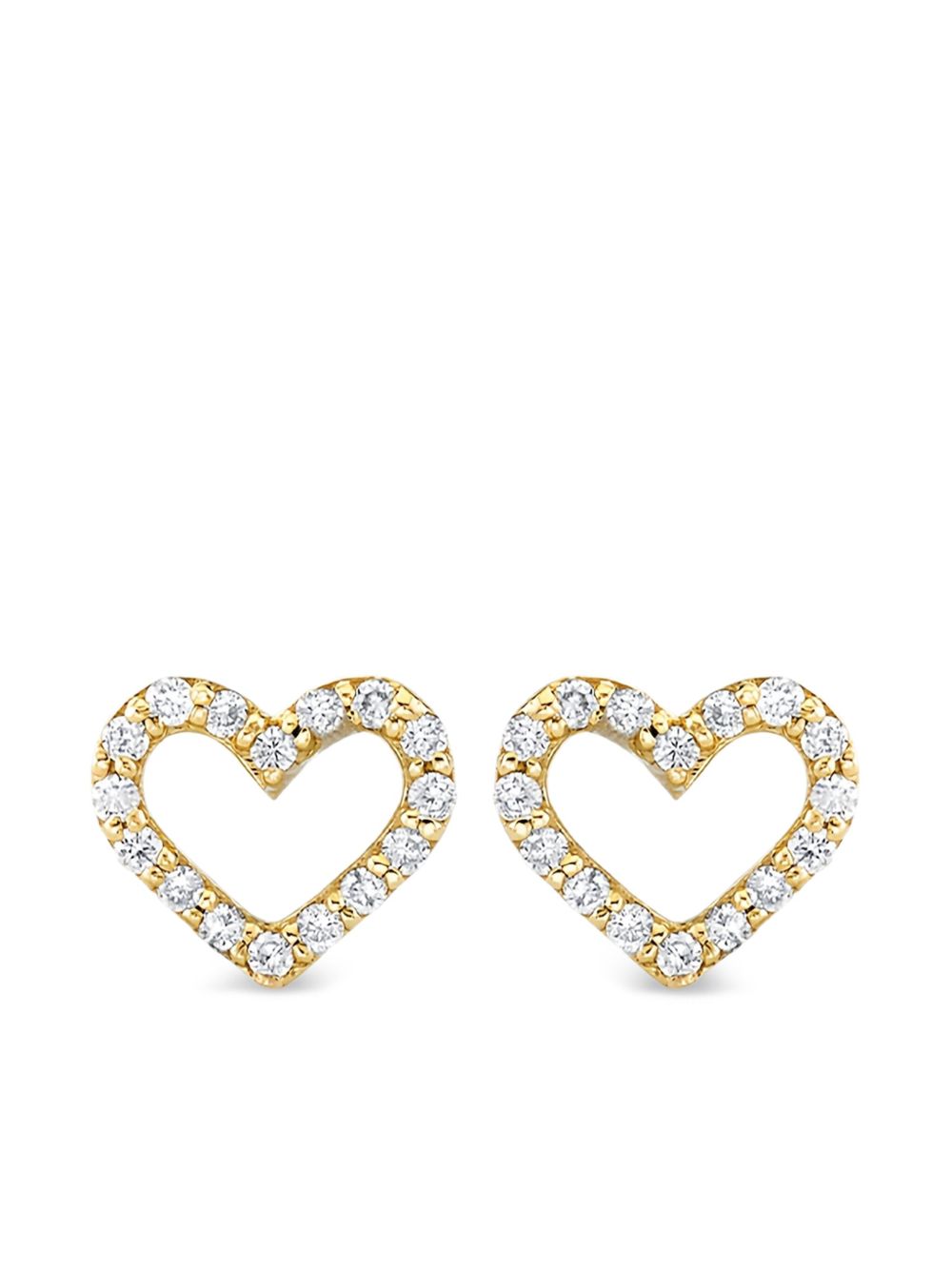 14K Yellow Gold Open Heart Diamond Stud Earrings