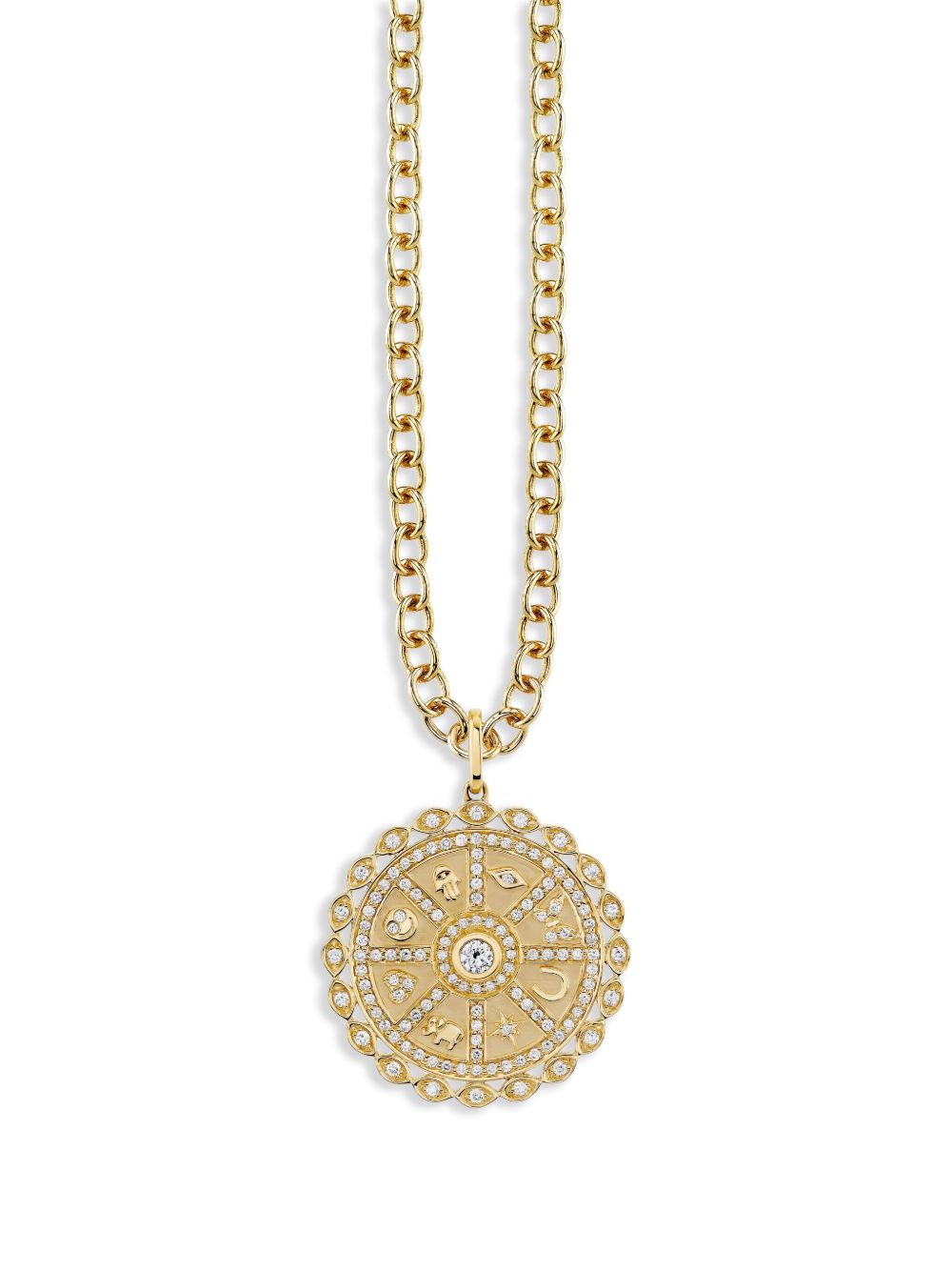 14K Yellow Gold Icon Wheel Coin Diamond Pendant Charm