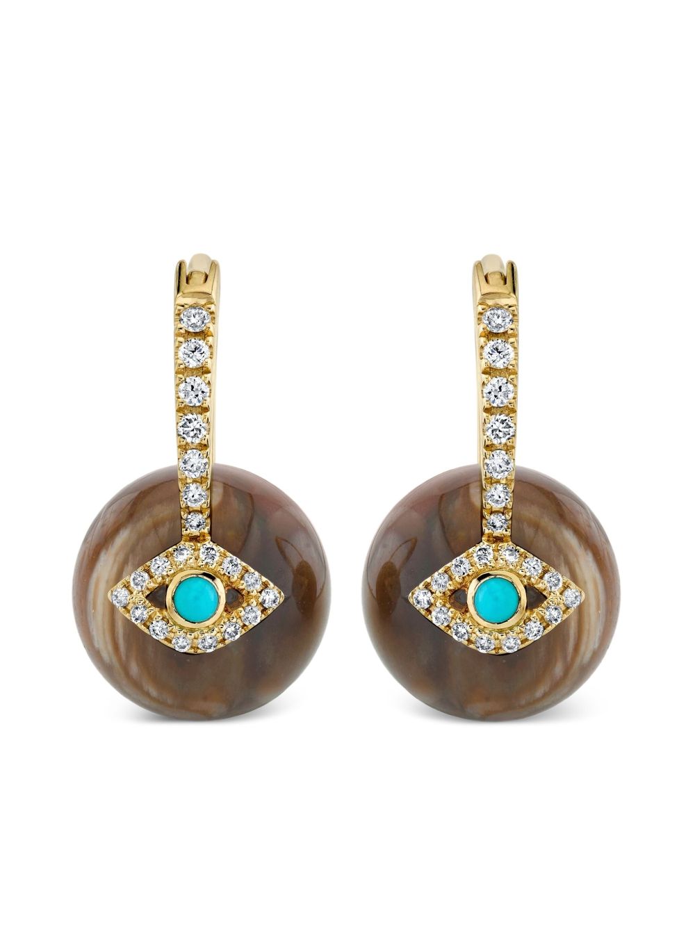 14K Yellow Gold Evil Eye Diamond Earrings