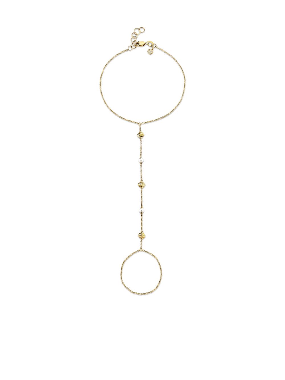 14K Yellow Gold Shells Princess Diamond And Pearl Bracelet