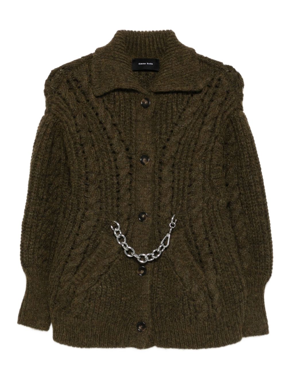 Cable-Knit Chain-Embellished Cardigan