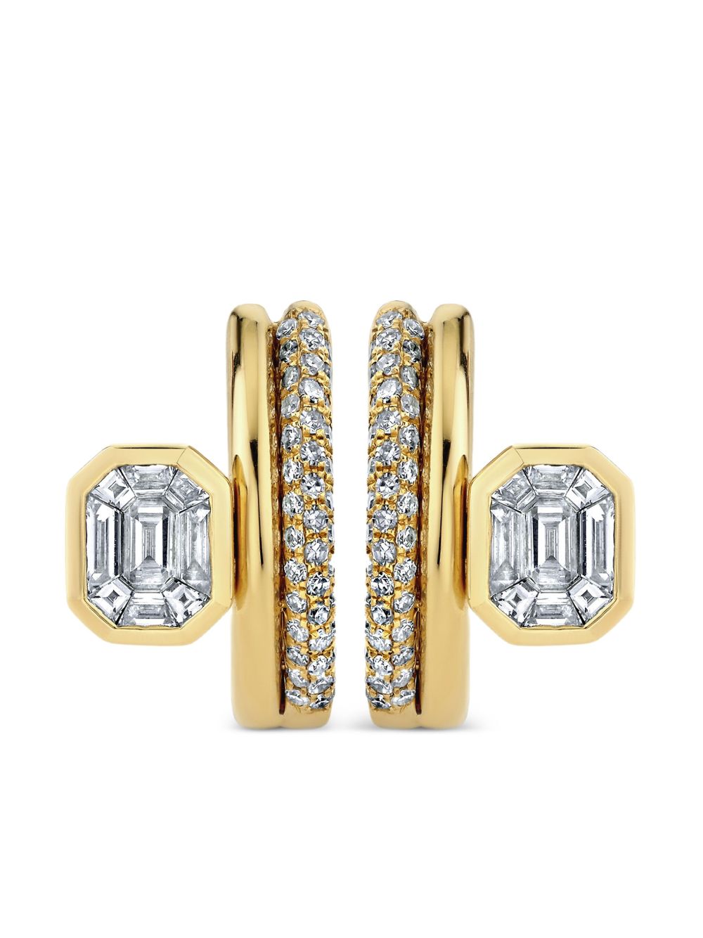 18K Yellow Gold Floating Bezel Diamond Earrings