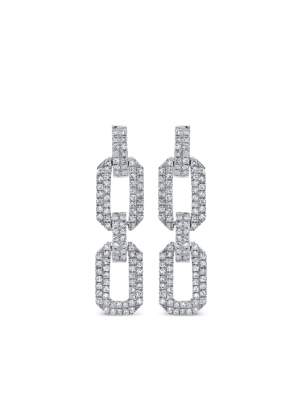 18K White Gold Flat Geo Link Diamond Earrings