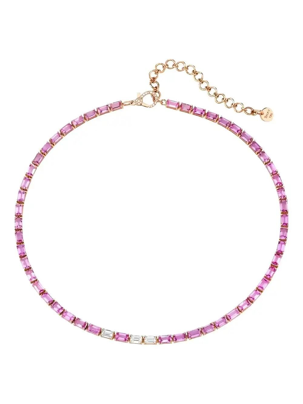 18K Rose Gold Pink Sapphire And Diamond Tennis Necklace