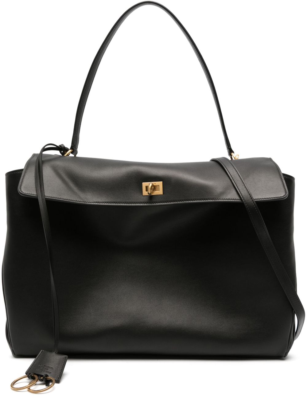 Black Flap Leather Tote Bag