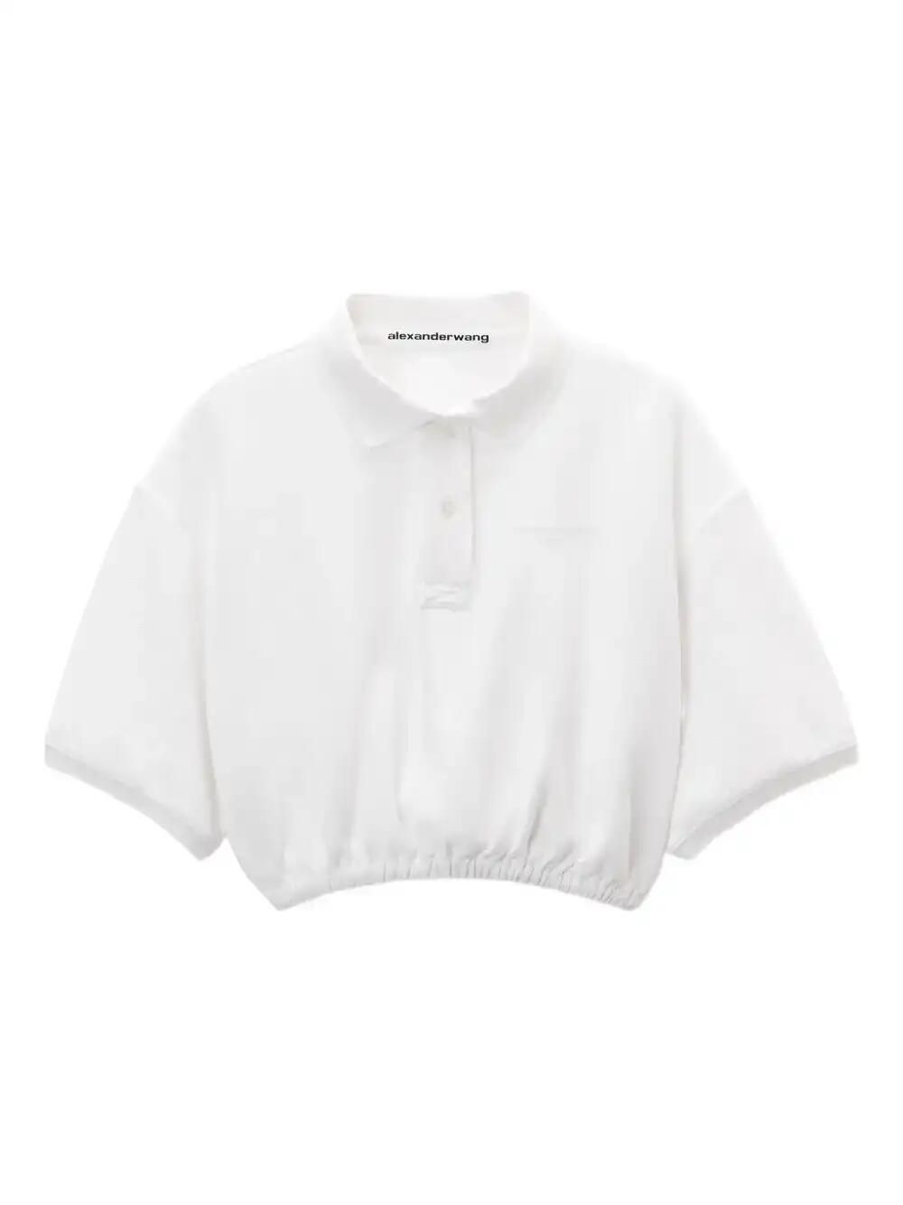 Elasticated-Hem Cropped Polo Top