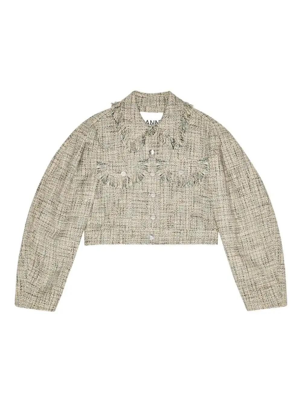 Ganni Tweed Jacket In Gray