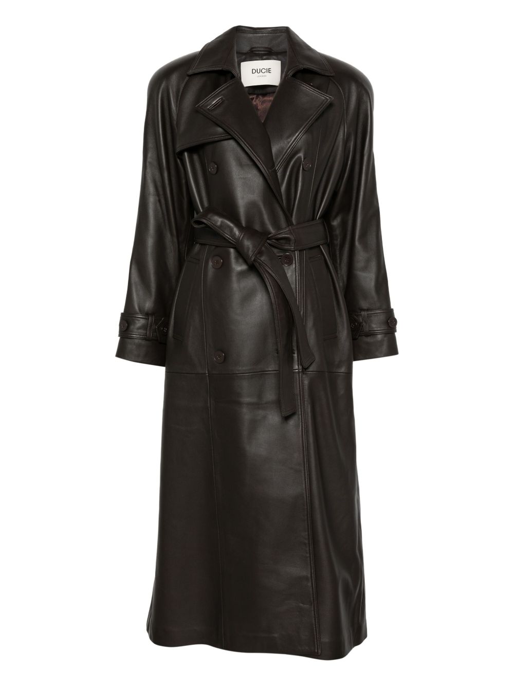 Double-Breasted Belted Leather Coat