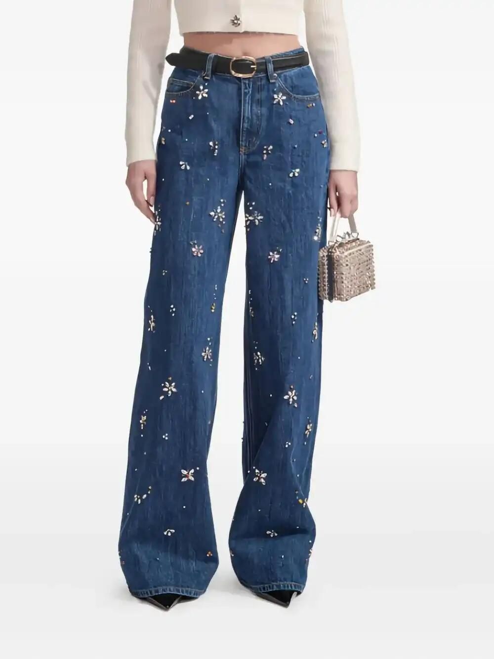 Crystal-Embellished Wide-Leg Jeans