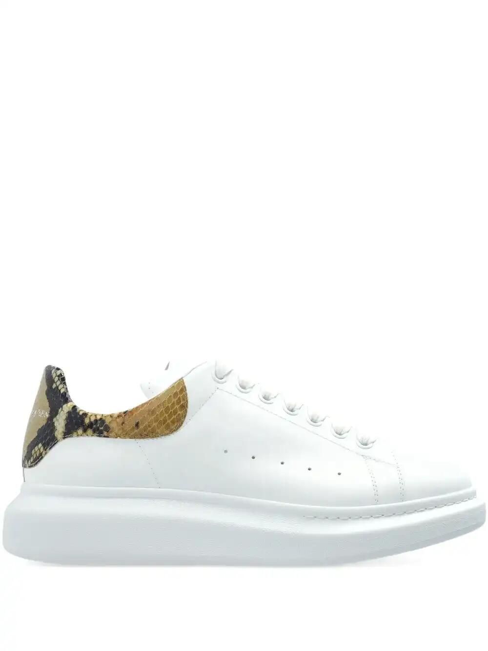 Alexander Mcqueen White Oversize Sneakers With Snake Print On The Heel In Leather Man In White