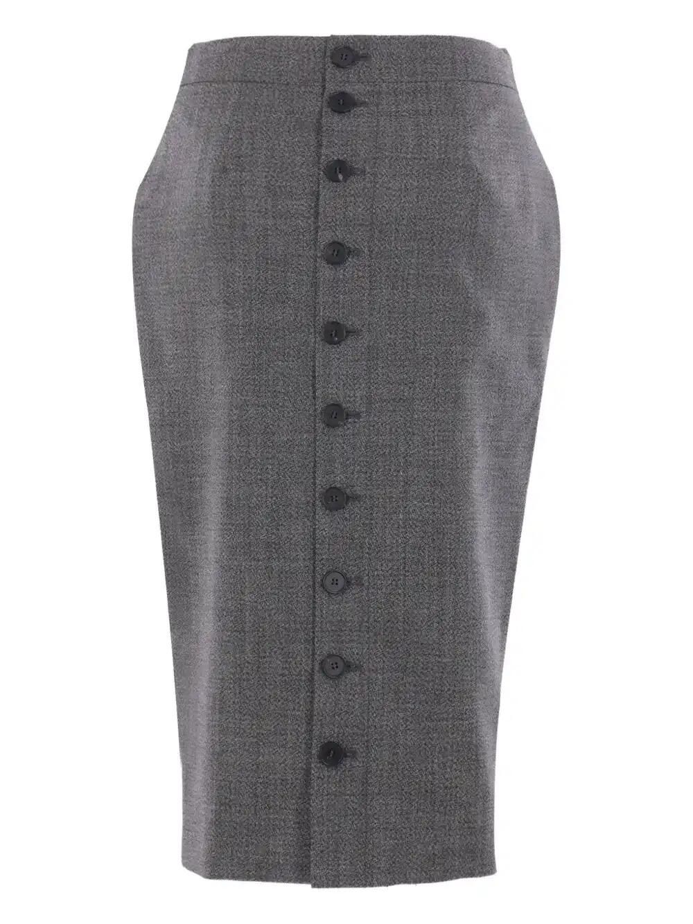 Button-Front Wool Skirt