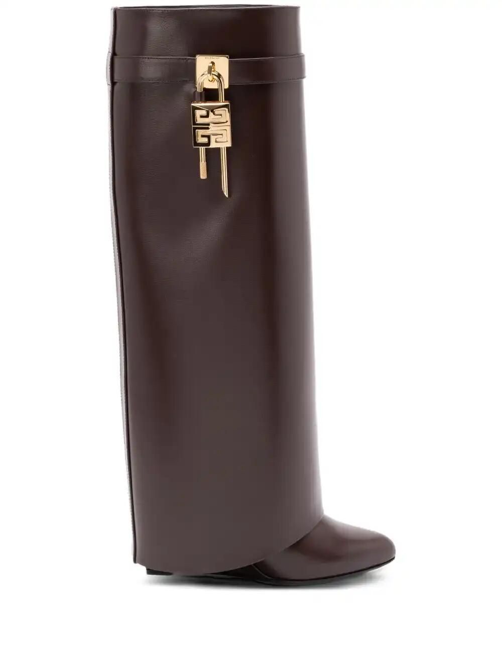 Givenchy Shark Brown Boots With Padlock Detail And Slip-on Style In Leather Woman In Brown