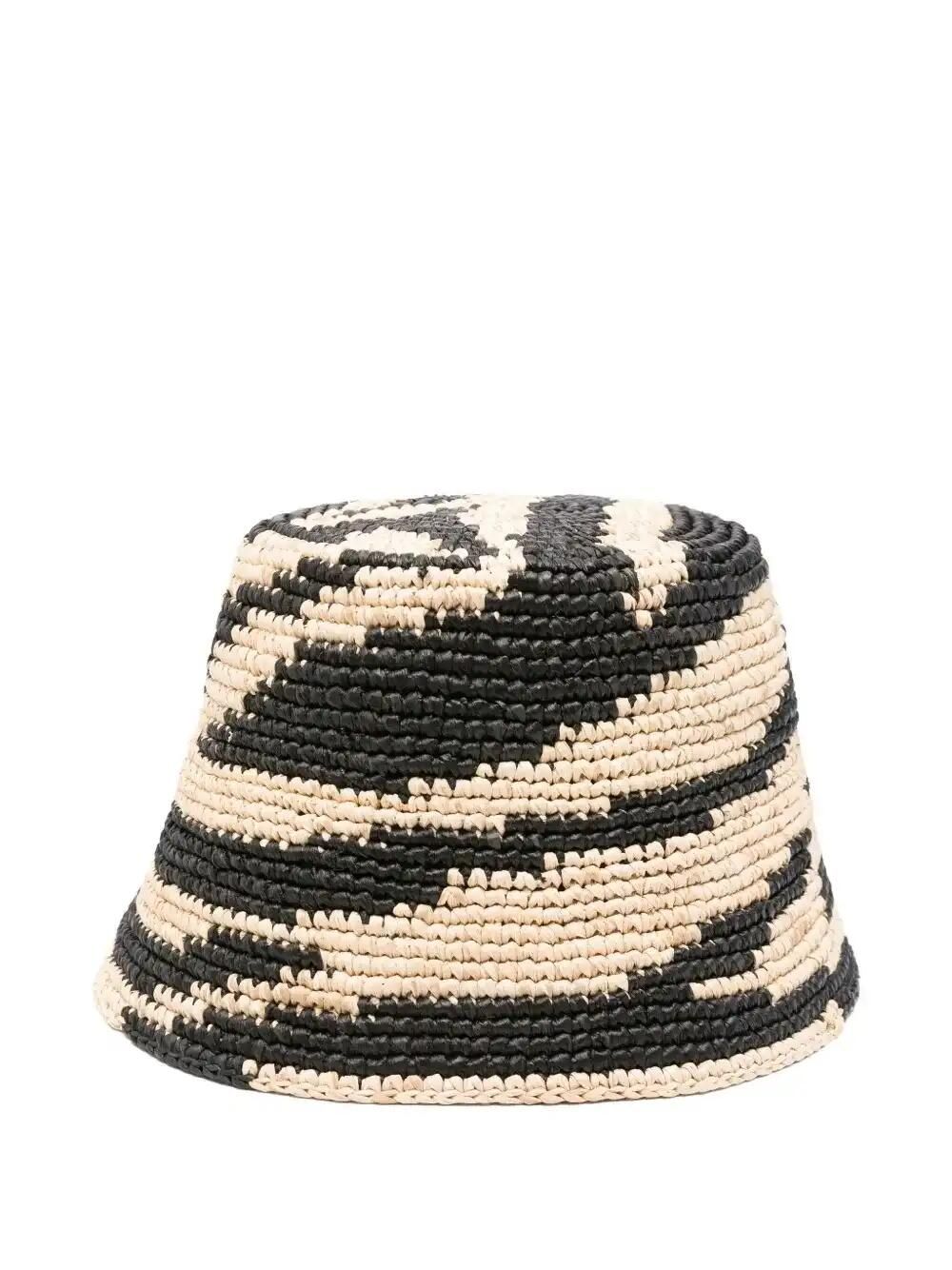 Zebra-Pattern Raffia Hat