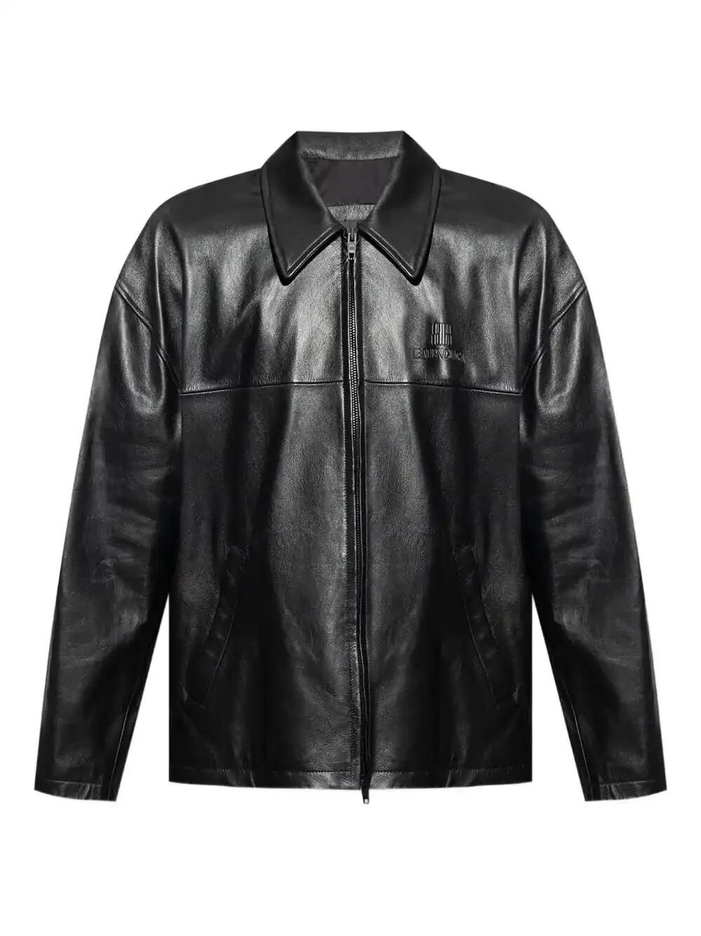 Logo-Embossed Leather Jacket