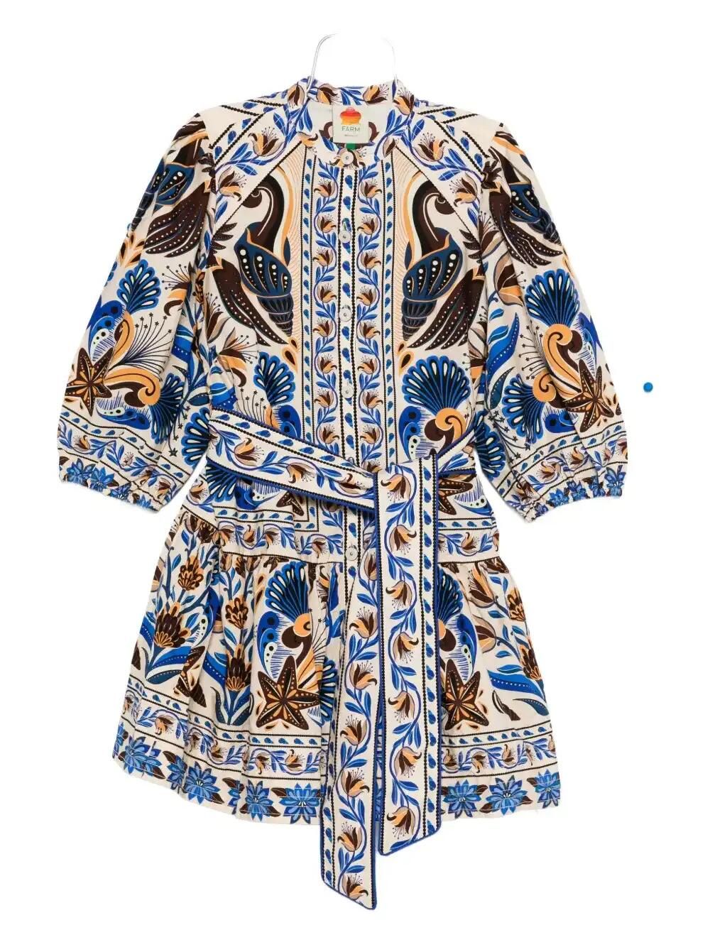 Printed Belted Mini Shirt Dress