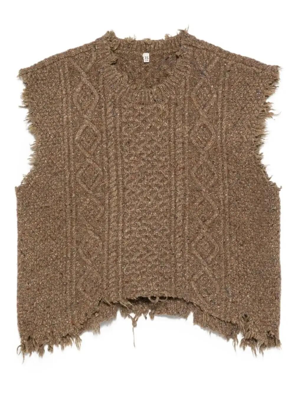 Cable-Knit Frayed Vest
