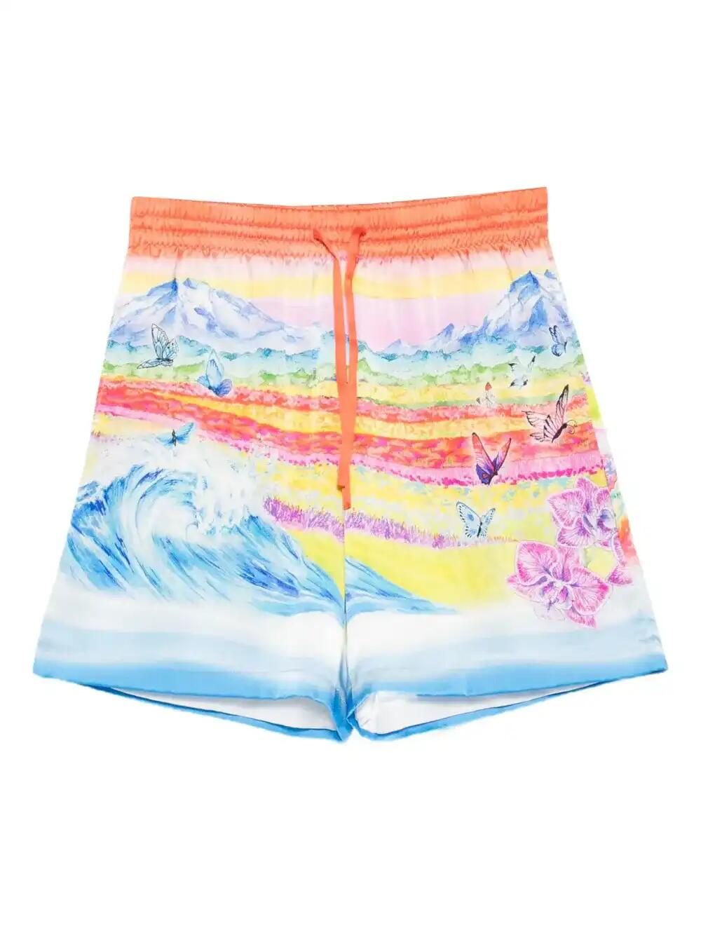 Landscape-Wave Print Shorts