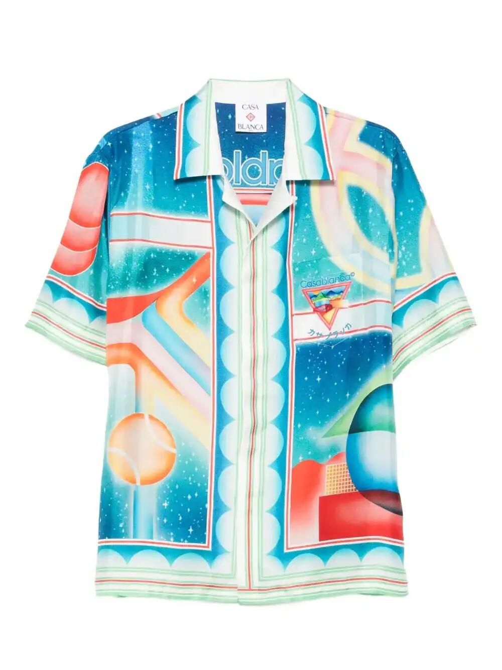 Galaxy Court Geometric-Print Silk Shirt