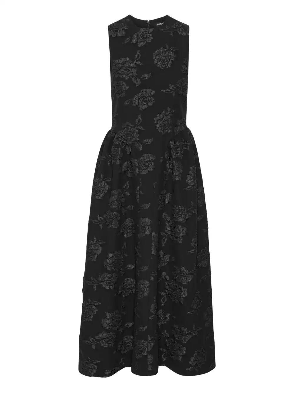 Floral-Jacquard Midi Dress