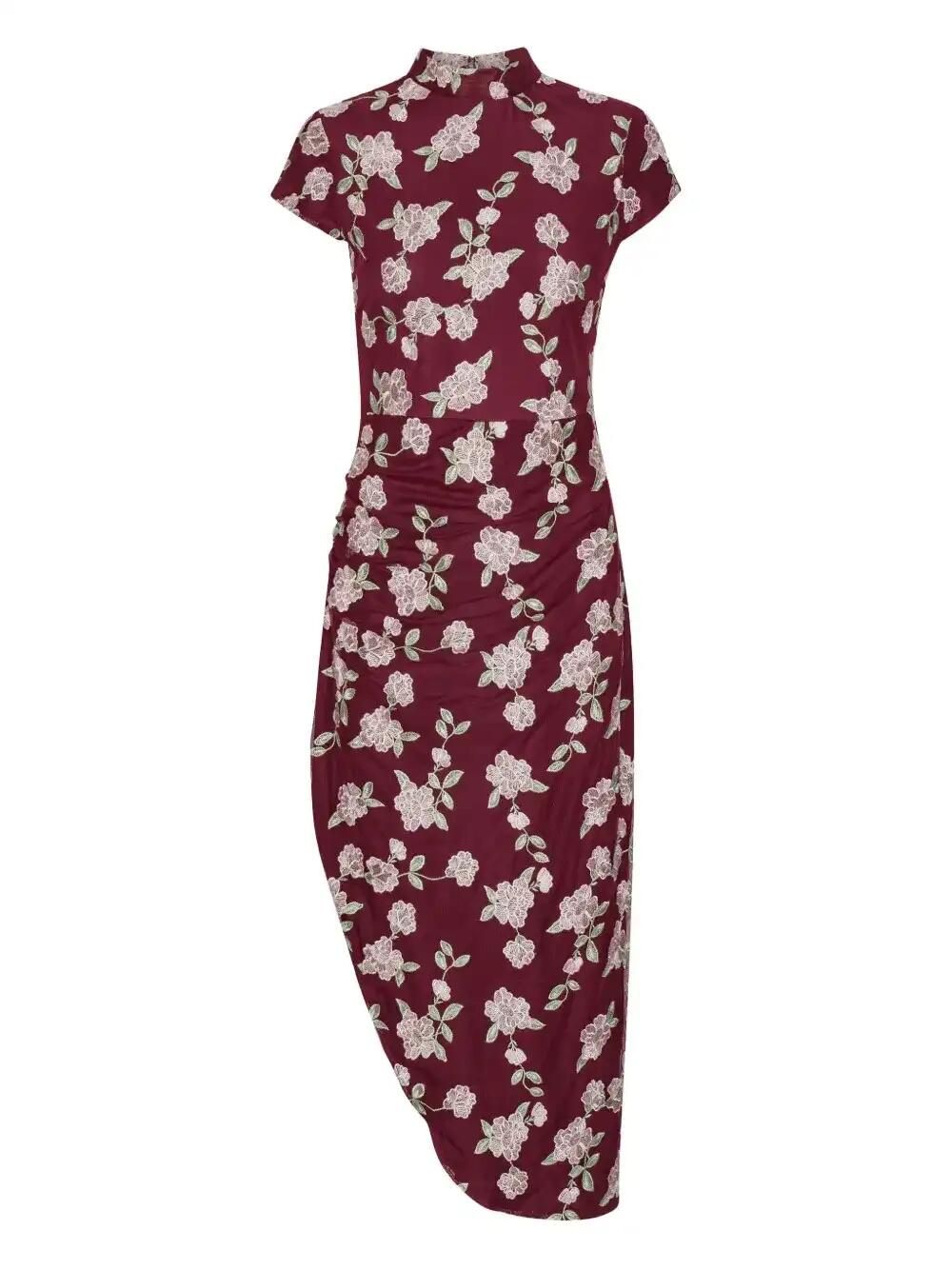 Floral-Embroidered Asymmetric Dress
