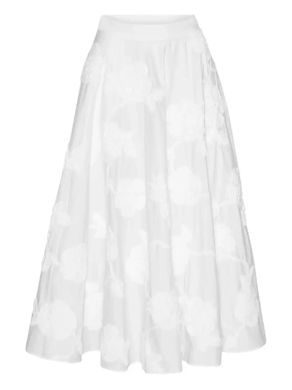 Floral-Embroidered Midi Skirt