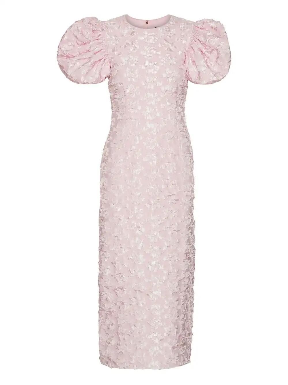Puff-Sleeve Jacquard Maxi Dress