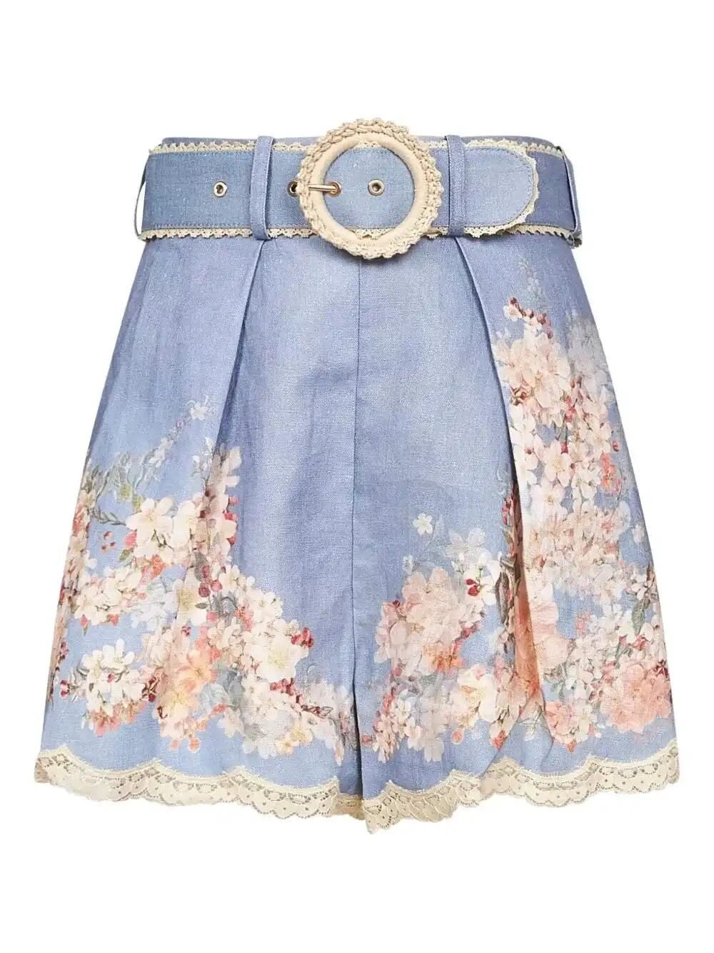 Floral-Print Belted Shorts