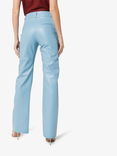 blue faux leather trousers
