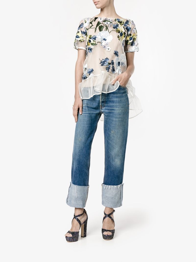 floral embroidered sheer top