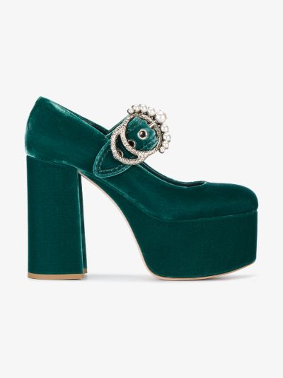 green velvet platform heels
