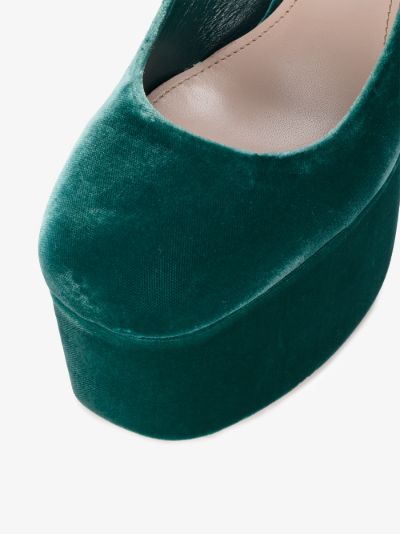 green velvet platform heels