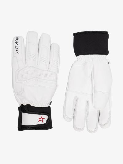 white leather ski gloves