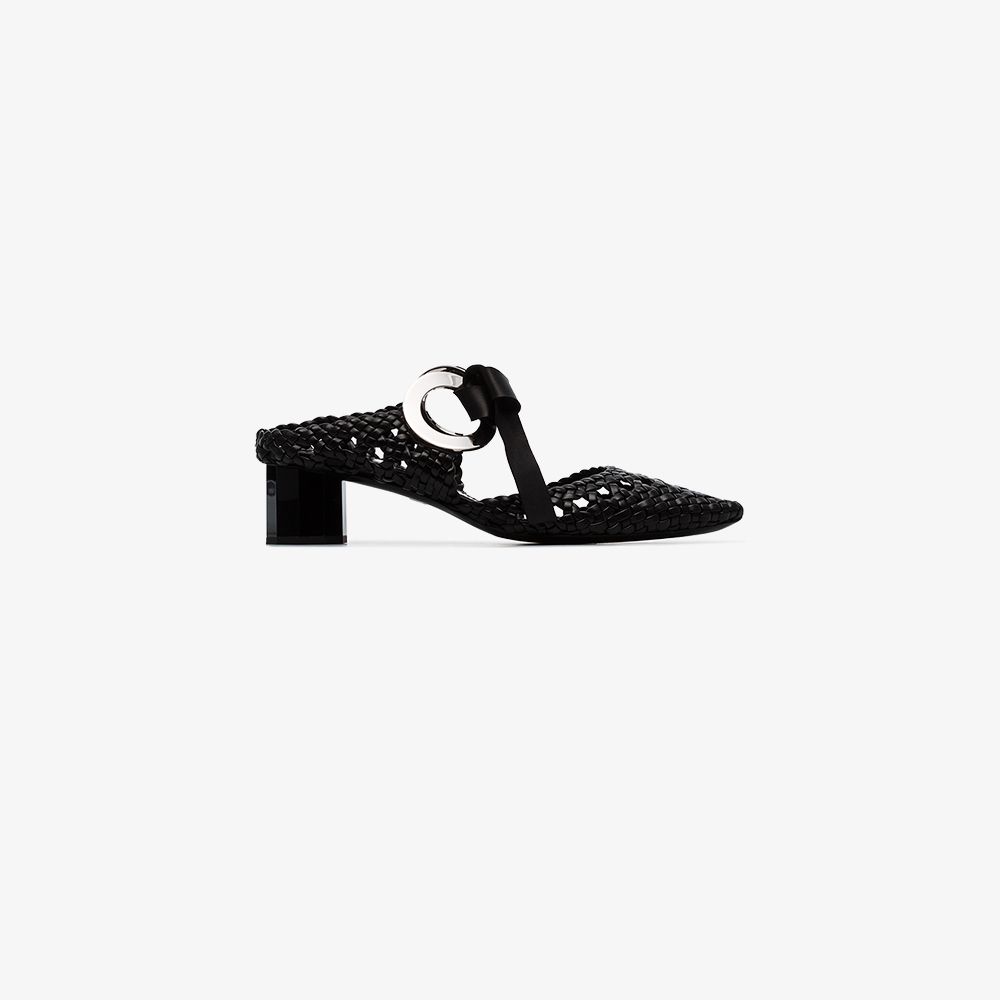 woven mules block heel
