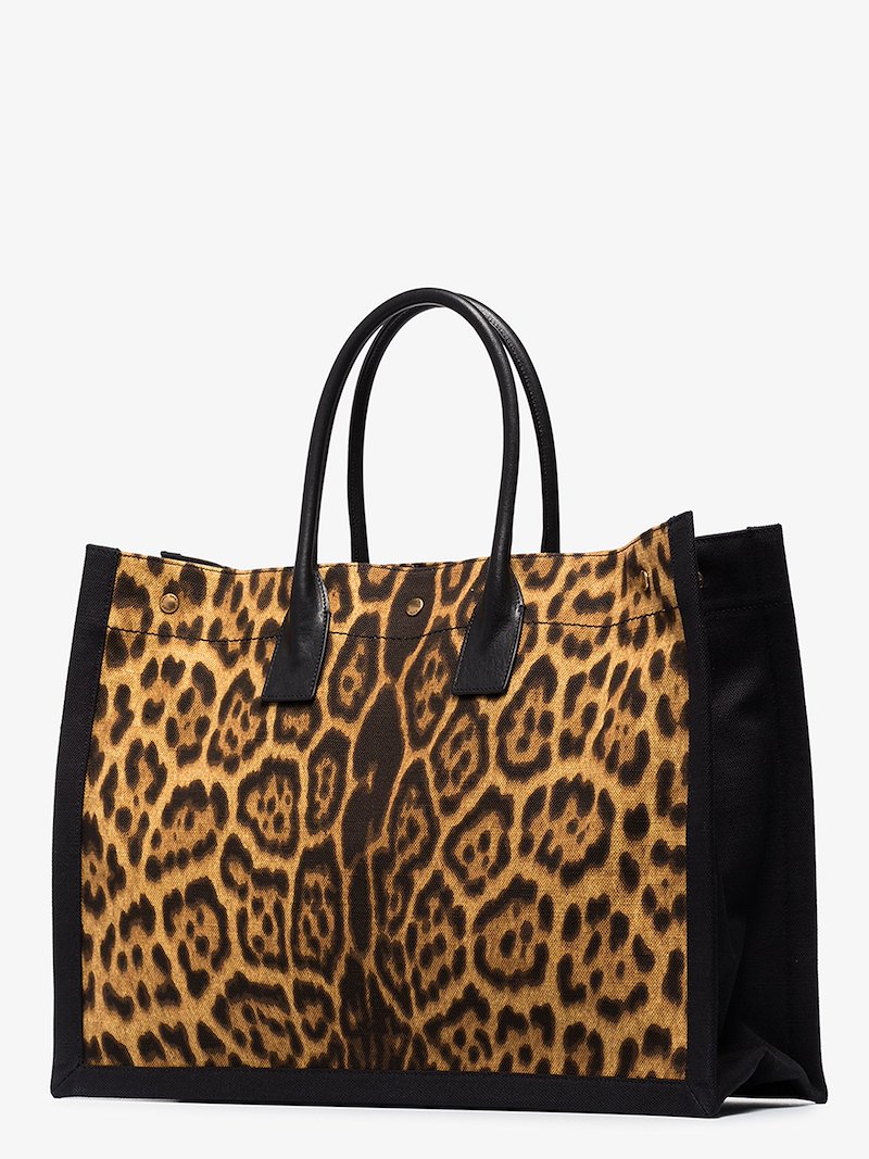 rive gauche large tote bag in printed canvas and leather